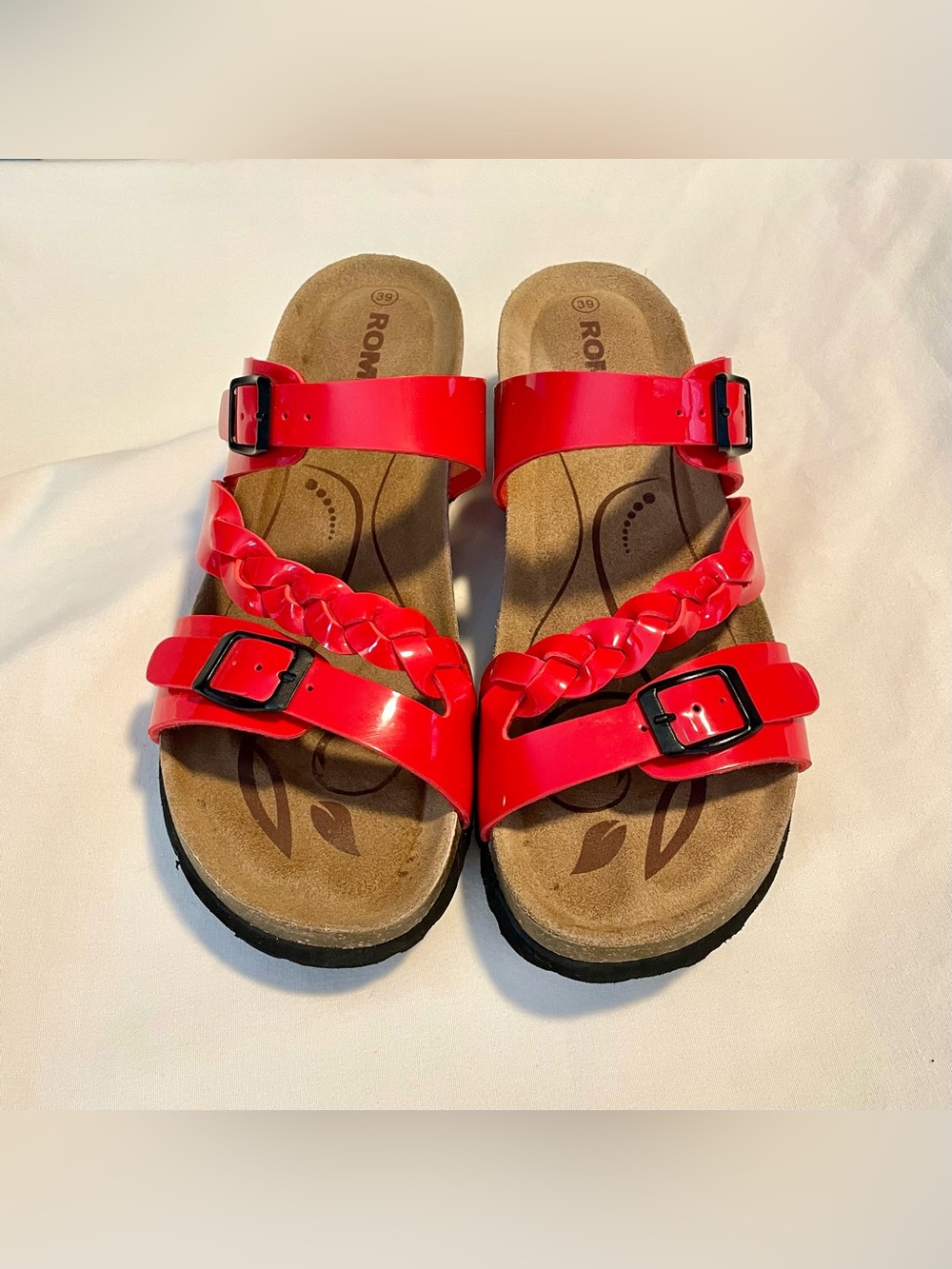 Romika Patent Leather Comfort Walking Sandals - Red - Slip~On - EU39 US 8 ~ 8.5